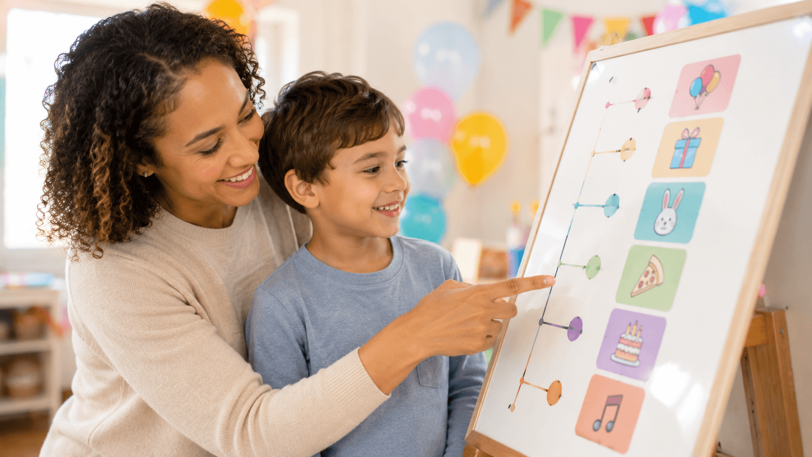 Parent and child using a simple visual party timetable