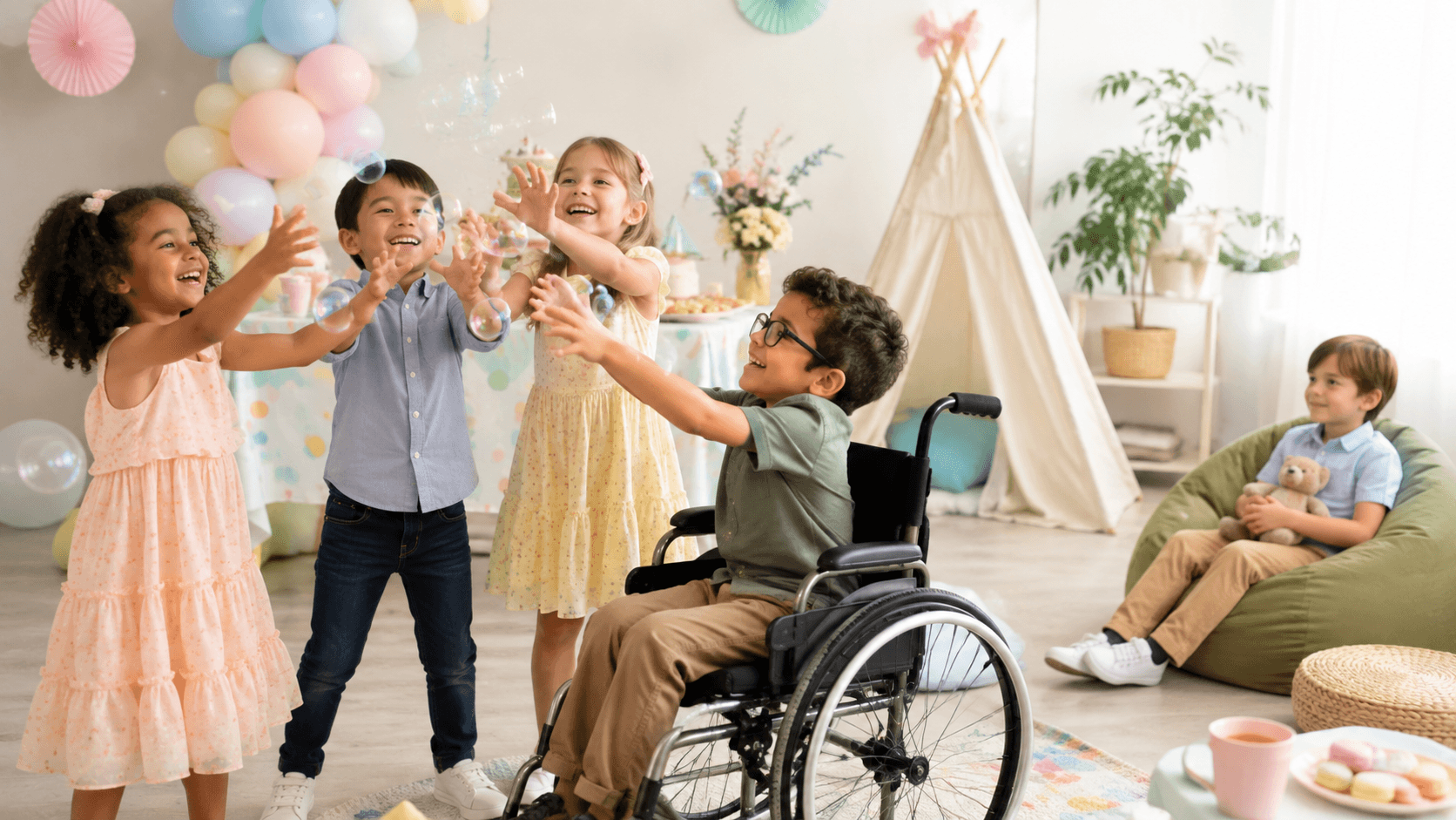 Children choosing different ways to participate at an inclusive party