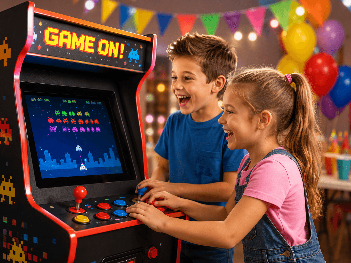 Retro arcade gaming entertainment for a children's party