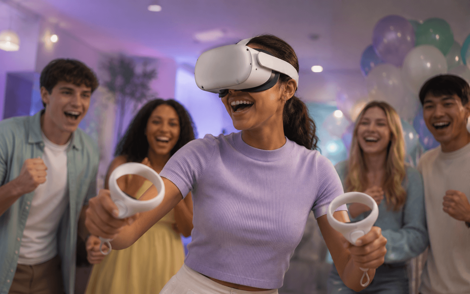 Guest enjoying a VR headset experience at a celebration